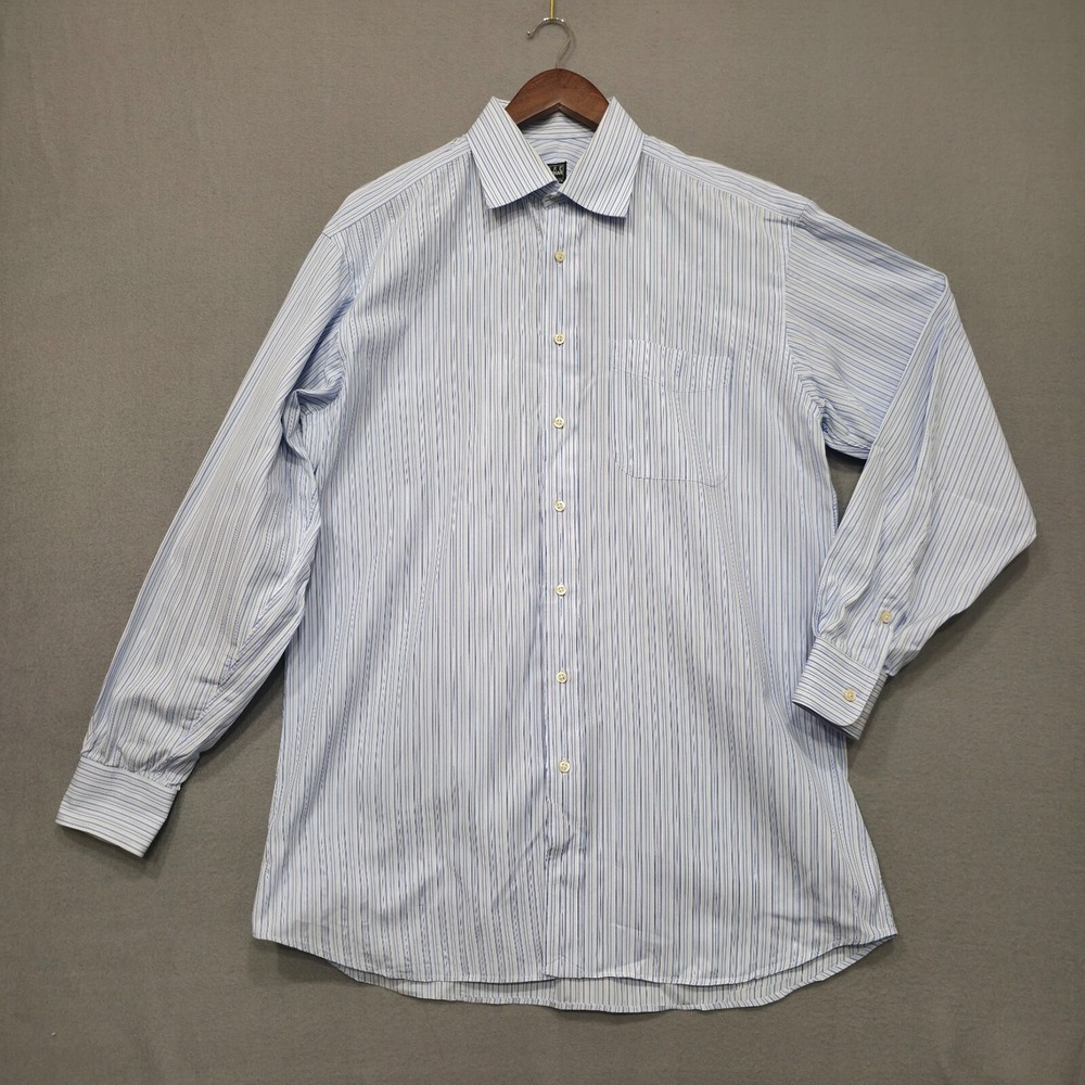 IKE Behar Men's‎ Blue Striped Long Sleeve Button Up Dress Shirt Size 16.5-36